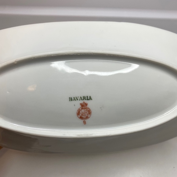 Antique Bavaria GERMANY Oval Relish Dish green Flowers Gold Edge 10" - Picture 9 of 12